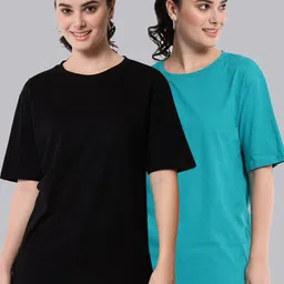 Funday Fashion Pack of 2 Cotton Oversized Fit T-shirts-image-98