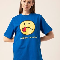 Lounge Dreams Women Blue Typography Printed Applique Oversized  T-shirt-image-49