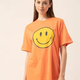Lounge Dreams Women Peach-Coloured Printed Applique Oversized T-shirt-image-40