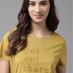 The Roadster Lifestyle Co Women Khaki Embroidered Round Neck T-shirt-image-27