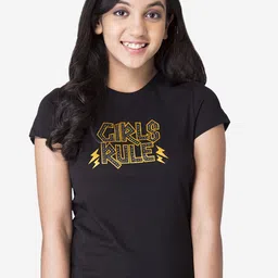 Mode by Red Tape Girls Black & Grey Printed Round Neck T-shirt-image-96