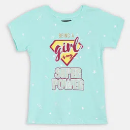 Blue Giraffe Girls Blue Printed Round Neck T-shirt-image-25