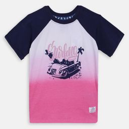 Blue Giraffe Boys White Printed Round Neck T-shirt-image-69