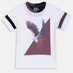 Blue Giraffe Boys White Printed Round Neck T-shirt-image-102