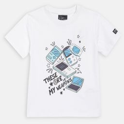 Blue Giraffe Boys White Printed Round Neck T-shirt-picture-49