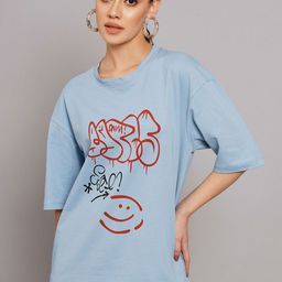 Obaan Abstract Printed Drop Shoulder Oversize Cotton T-shirt-2