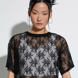 Koton Self Design Round Neck Lace Inserts Regular Crop Top image 5