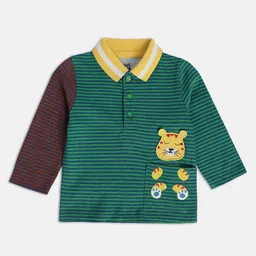 MINI KLUB Infants Boys Striped Polo Collar Long Sleeves Applique Cotton T-shirt-image-49