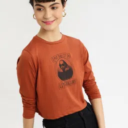SHOWOFF Women Graphic Printed Round Neck Cotton Slim Fit Crop T-shirt-image-32