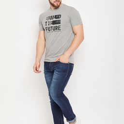 Mast & Harbour Grey Typography Printed Pure Cotton T-shirt-image-81