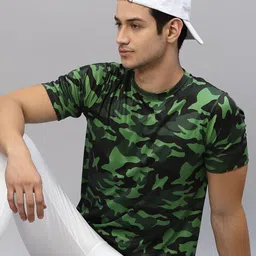 Rigo Men Green Camouflage Print Round Neck Half Sleeve Activewear T-Shirt-image-83
