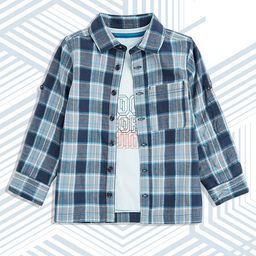 mothercare Boys Blue Checked Casual Shirt With Pure Cotton T-shirt-image-34