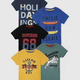max Boys Pack of 5 Printed Cotton T-shirts-95