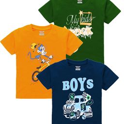 Kiddeo Boys Pack Of 3 Printed Round Neck Pure Cotton T-shirts-image-15