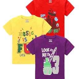Kiddeo Boys Pack Of 3 Printed Round Neck Pure Cotton T-shirts-image-17