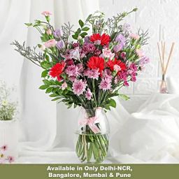 Gerberas N Daisies in Dholak Vase-4