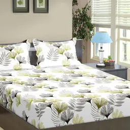 Trance Home Linen Green & White Floral 180 TC King Bedsheet with 2 Pillow Covers-image-65