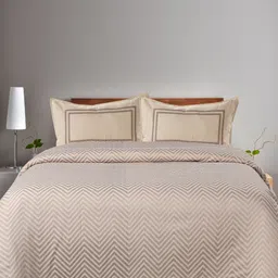 Saral Home Beige & Grey Striped 160 TC Cotton King Bedsheet with 2 Pillow Covers-image-18