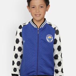 GAME BEGINS Boys Blue & White Quilted Front-Open Sweatshirt with Printed Detail-image-3