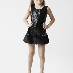 KATE & OSCAR Girls Black Embellished Georgette A-Line Dress with fur-35