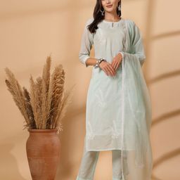 Shangri LA MS Designs Women Dyed Regular Pure Cotton Kurta with Trousers & With Dupatta-image-35