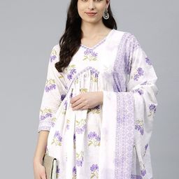 Readiprint Women Floral Printed Pure Cotton Kurta with Sharara & With Dupatta-picture-2