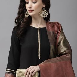 Indo Era Women Black Yoke Design Regular Gotta Patti Kurta with Palazzos & With Dupatta-47