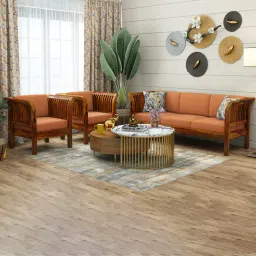 woodenmood Haveli 3+1+1 Seater Wooden Sofa (Orange Colour, Honey Finish)-picture-19