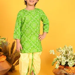 SAKA DESIGNS Boys Bandhani Printed Regular Pure Cotton Kurta with Dhoti Pants-45