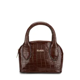 KLEIO Coffee Brown Croc Textured Structured Handheld Bag with Detachable Sling Strap image 4
