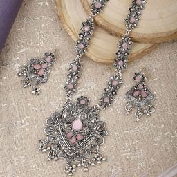 SUNHARI Silver-Plated Beaded Textured Jewellery Set-38