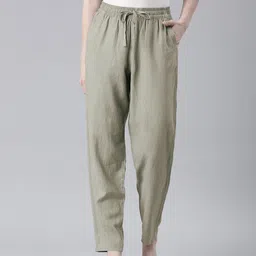 Marks & Spencer Women Solid Mid Rise Pleated Joggers-image-98