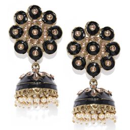Zaveri Pearls Gold-Toned & Black Dome Shaped Enamelled Jhumkas-image-43