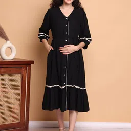 Secret Wish Solid Rayon Maternity Fit & Flared Dress-image-37