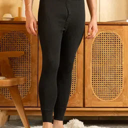 Lux Cottswool Men Black Solid Cotton Thermal Bottom-image-45