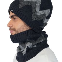 iSWEVEN Unisex Navy Blue & Grey Colourblocked Beanie-image-3