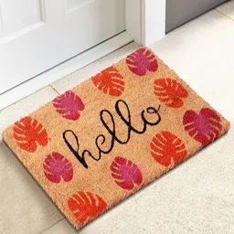 HOKIPO Brown & Orange Printed Anti-Skid Coir Doormat-43