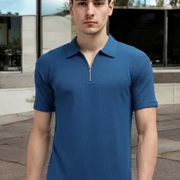 FARROWX Men Self Knitted Zipper Polo Collar T-shirt-picture-21