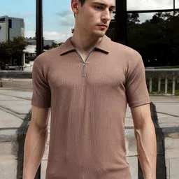 FARROWX Men Self Knitted Zipper Polo Collar T-shirt-picture-47