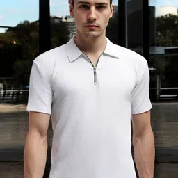 FARROWX Men Self Knitted Zipper Polo Collar T-shirt-picture-29