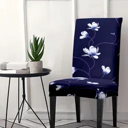 Cortina Navy Blue & White Floral Printed Chair Cover-image-95