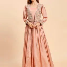 MADHURAM Round Neck Long Sleeves Chiffon Maxi Dress-picture-29