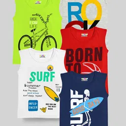 KUCHIPOO Boys Pack Of 5 Printed Sleeveless T-shirts-image-25