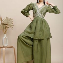 MADHURAM Women Floral Embroidered Top with Palazzos-image-13
