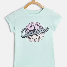 Converse Girls Green Brand Logo Printed Pure Cotton T-shirt-image-8