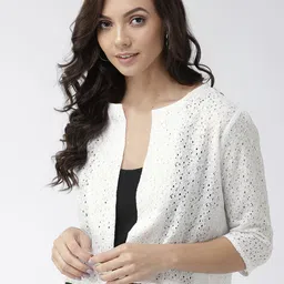 Style Quotient Women White Self Design Open Front Shrug-8