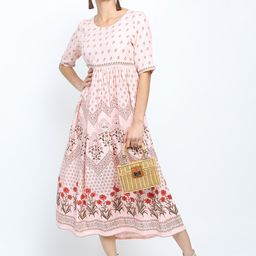 Vishudh Women Pink Ethnic Motifs Ethnic A-Line Midi Dress-picture-21
