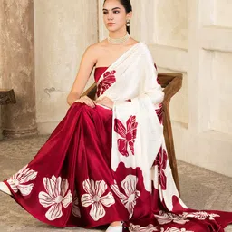 Sangria Floral Printed Saree With Unstitched Blouse Piece-31