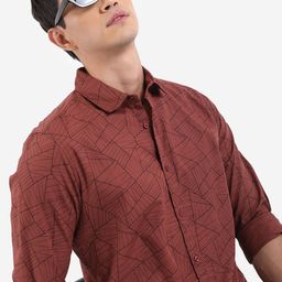 HIGHLANDER Geometric Printed Slim Fit Opaque Cotton Casual Shirt-image-17
