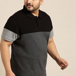 Sztori Plus Size Men Charcoal Grey  Black Colourblocked Polo Collar T-shirt-image-94